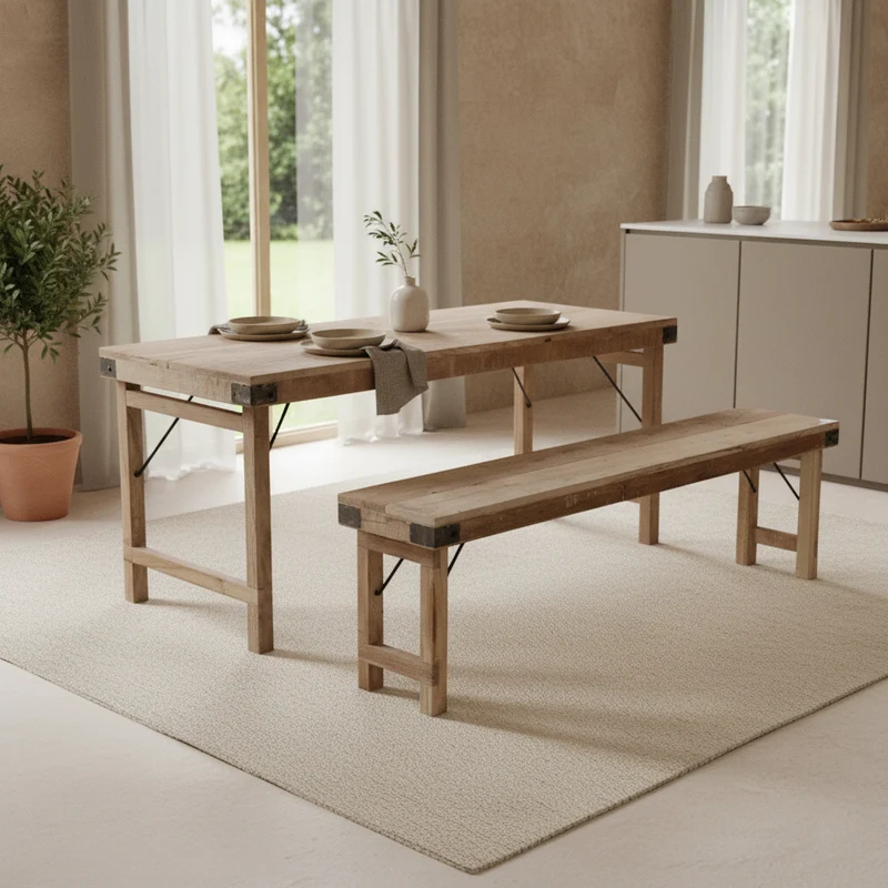 Schmaler Klapptisch mit Limewash-Finish aus recyceltem Altholz