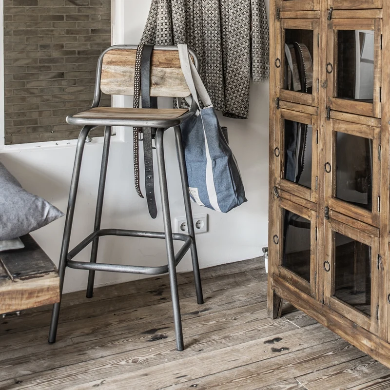 Barhocker Vintage Holz, Altholz und Altmetall, Handmade Loft Style