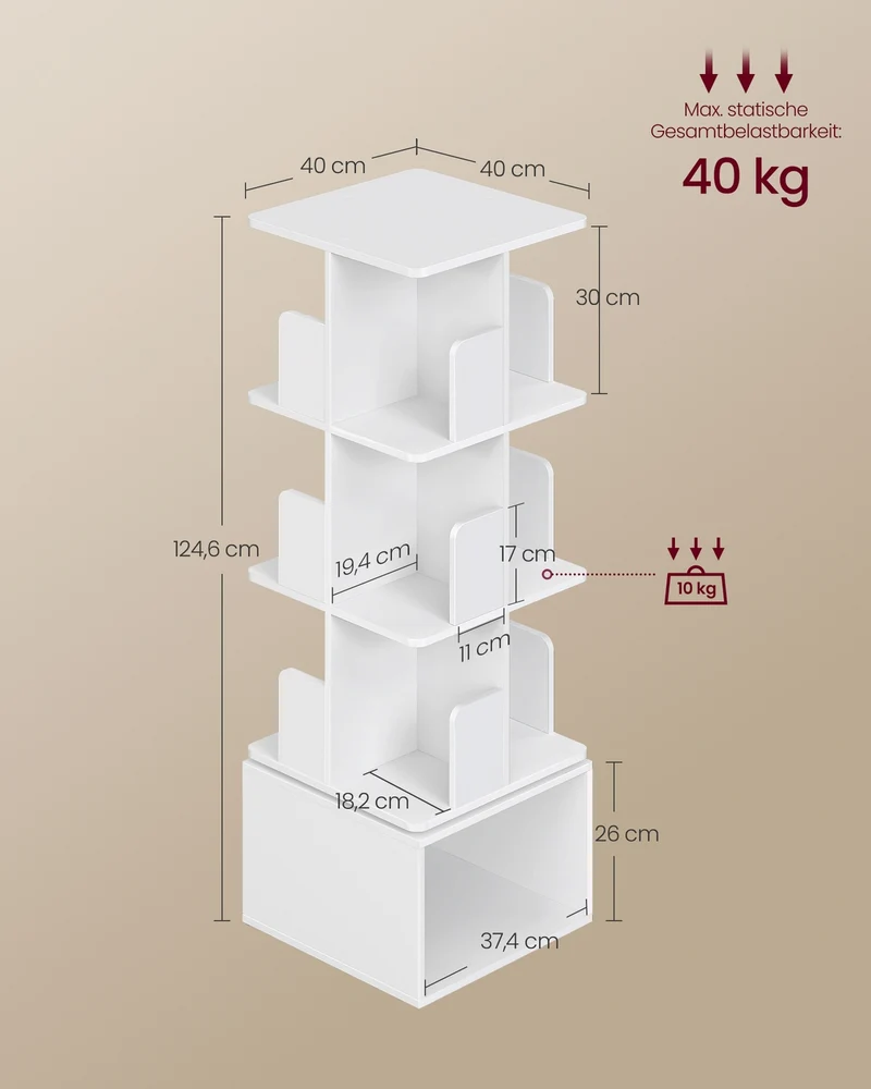 Drehbares Bücherregal - Custos Kollektion - 4 Ebenen - Offene Fächer