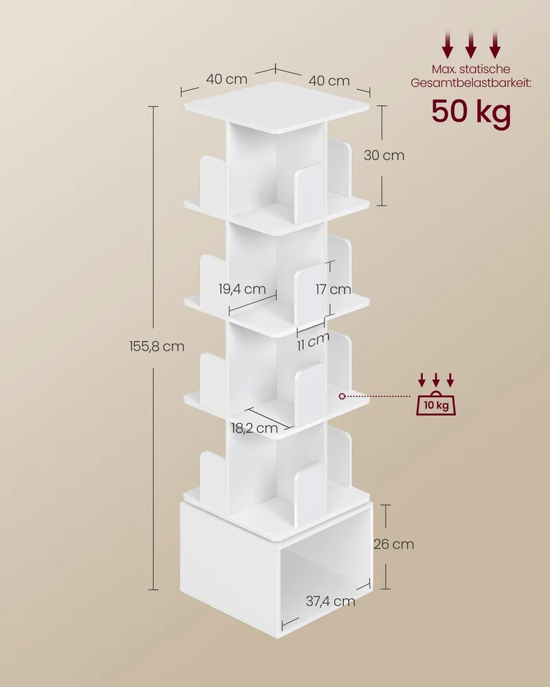 Drehbares Bücherregal - Custos Kollektion - 5 Ebenen - Offene Fächer
