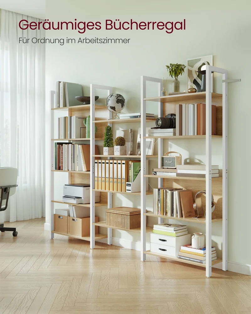 Bücherregal - 14 Ebenen - Mit Metallgestell - Goldeiche Und Mattweiß