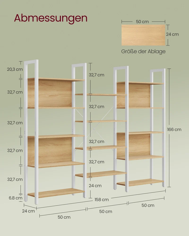 Bücherregal - 14 Ebenen - Mit Metallgestell - Goldeiche Und Mattweiß