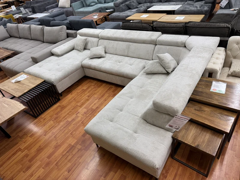 Wohnlandschaft Sofa Couch +Kopfstützen verstellbar +Cord +Bettfunktion +Stauraum