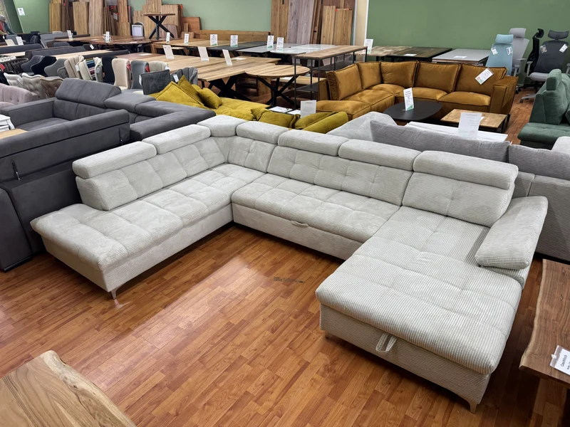 Wohnlandschaft Sofa Couch +Cord +Bettfunktion +Stauraum +Kopfstützdenverstellung