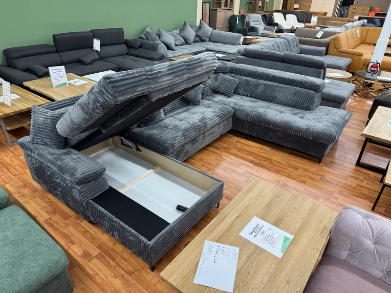 Wohnlandschaft Couch Sofa +Teddy Cord +Bettfunktion +Stauraum +Kopfstützenverstellung