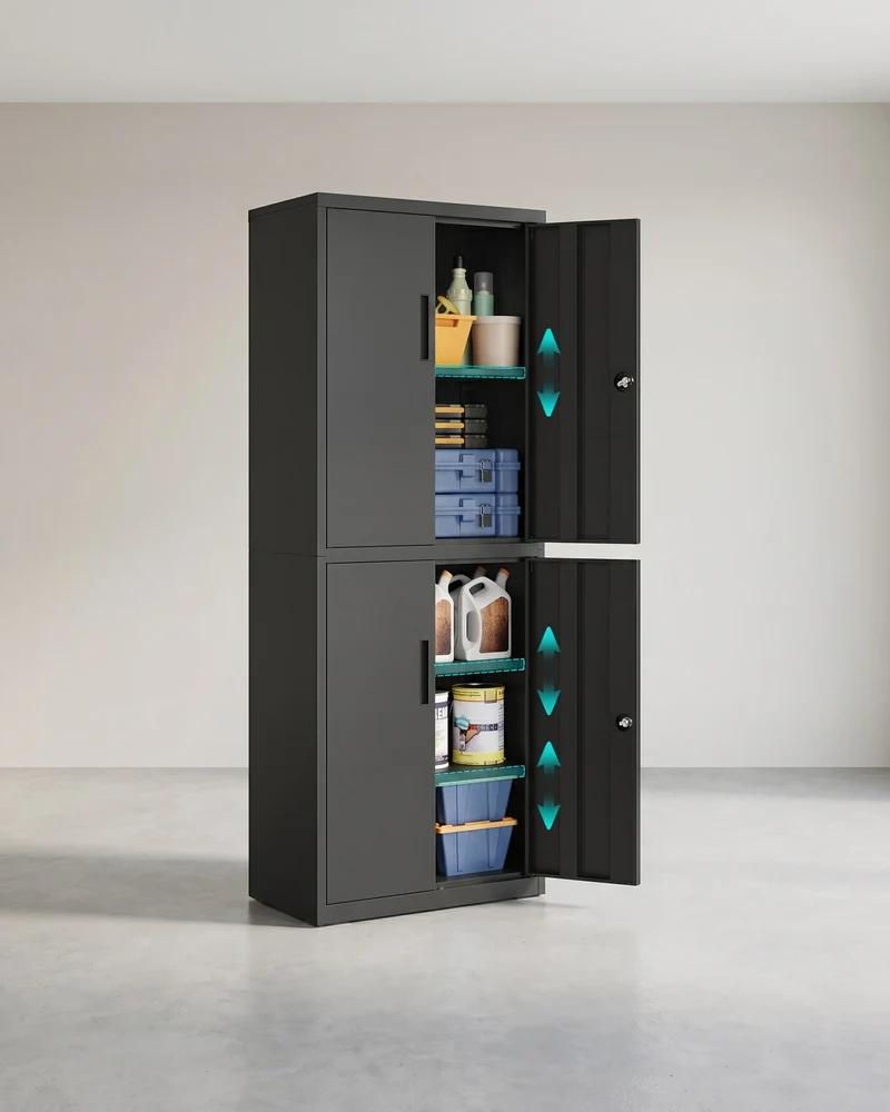 Aktenschrank - Stahl - 4 Türen Und 5 Ebenen - 180 cm Hoch Mit Schlössern