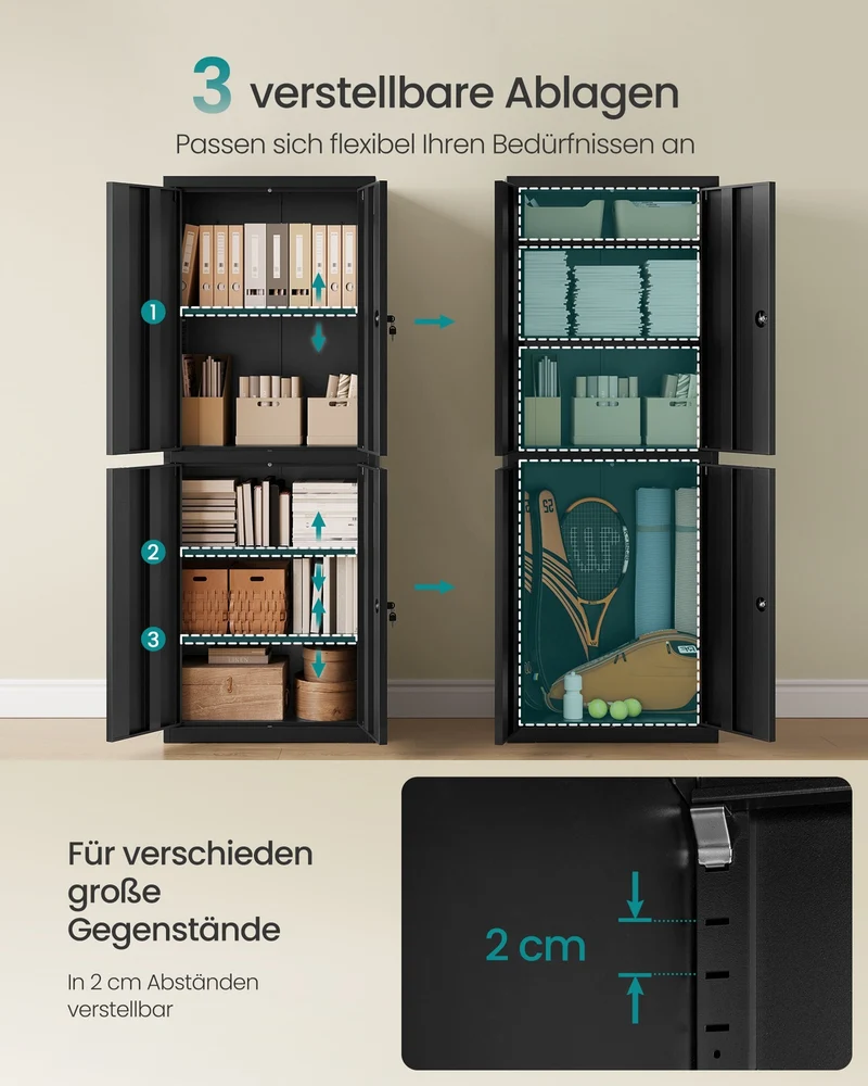 Aktenschrank - Stahl - 4 Türen Und 5 Ebenen - 180 cm Hoch Mit Schlössern