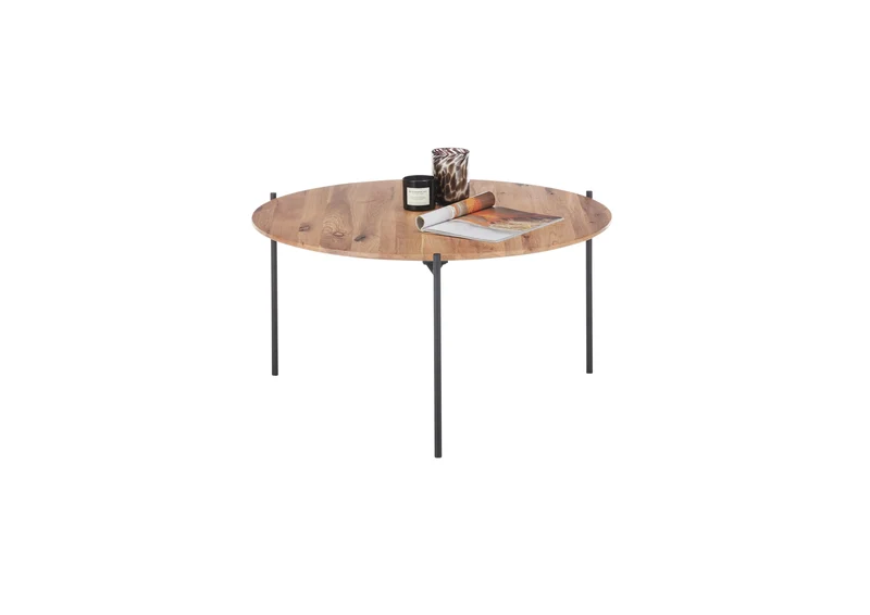 Couchtisch+ Eiche Massiv Holz + Metall Gestell Schwarz Matt