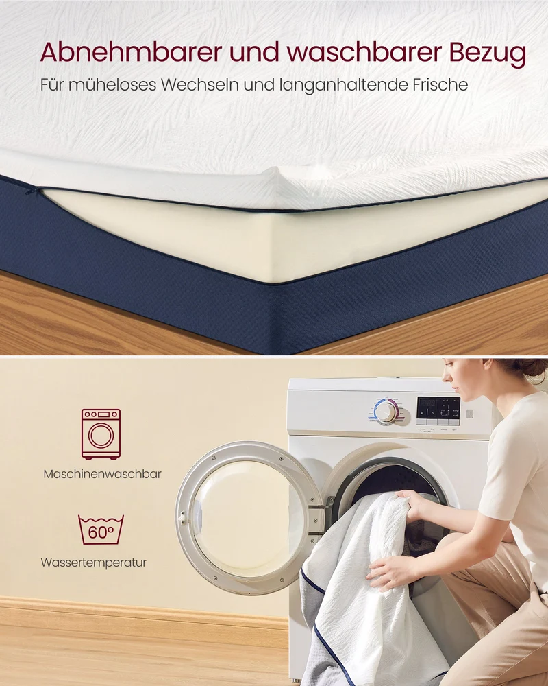 Matratze Gel-Memoryschaum Extra Dick - 7 Zonen Mittelhart - Mit Abnehmbarem Bezug
