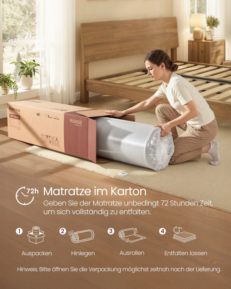 Matratze Gel-Memoryschaum Extra Dick - 7 Zonen Mittelhart - Mit Abnehmbarem Bezug