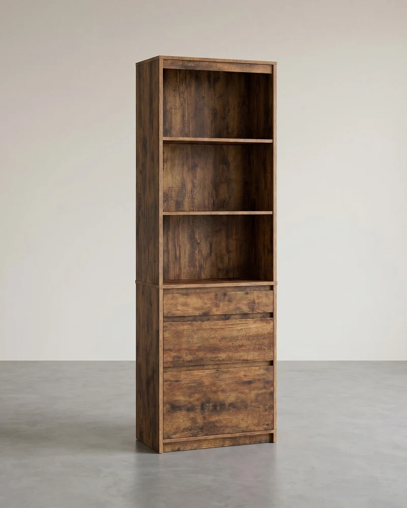 Bücherregal Mit Verstellbaren Böden Und 3 Schubladen - Hoher Schrank - Für Wohnzimmer