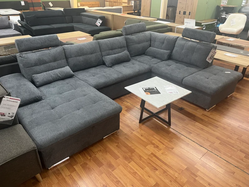 Wohnlandschaft Couch Sofa Maße: 257 x 208cm + Bettfunktion + Stauraum + Kopfteile verstellbar + Armlehne verstellbar + Kissen