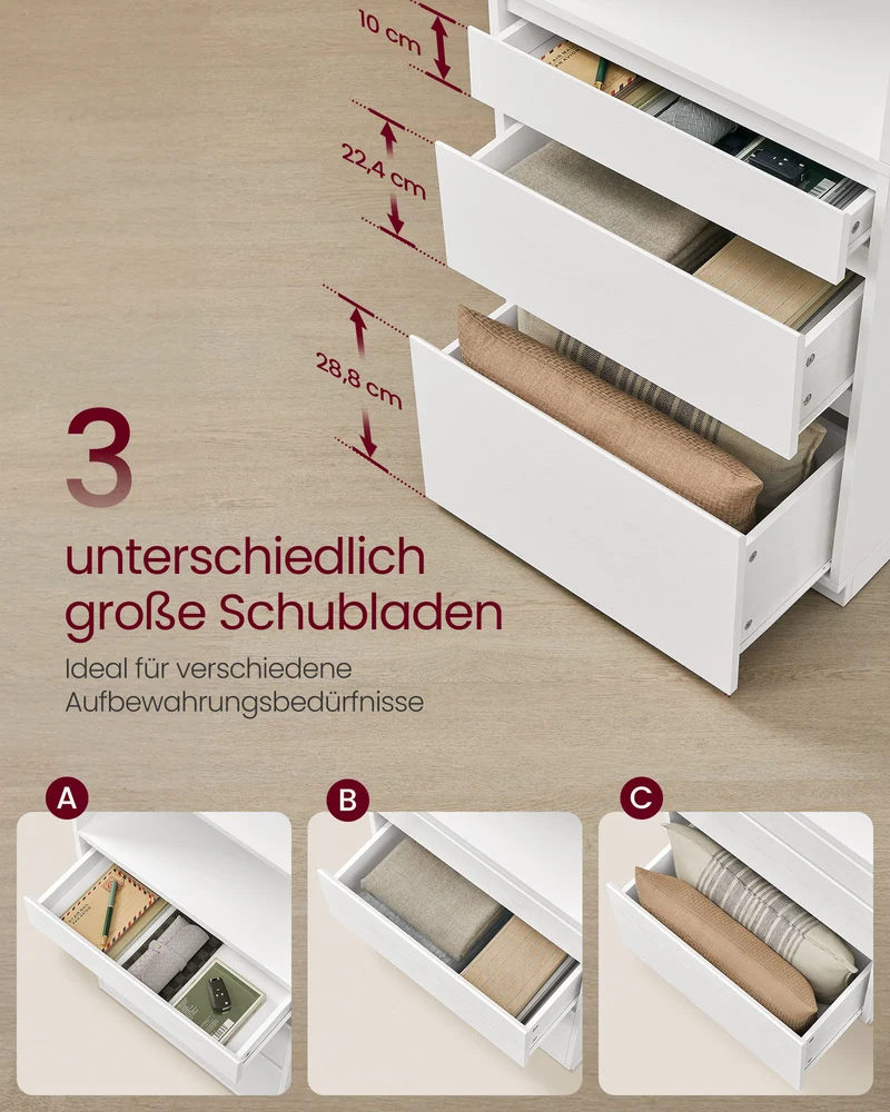 Bücherregal mit Schubladen und verstellbaren Einlegeböden – 180 cm hoch – Multifunktionaler Aufbewahrungsschrank – Weiß – Spanplatte