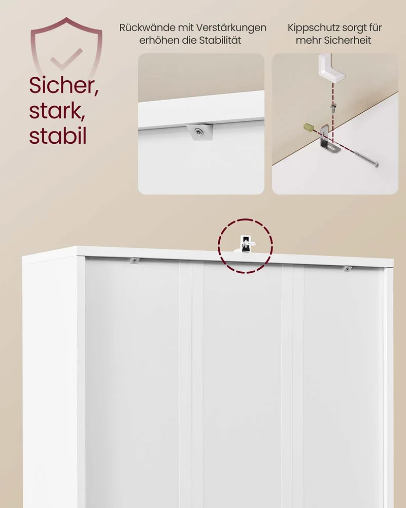 Bücherregal mit Schrank und offenen Fächern – Schmaler Aufbewahrungsschrank – Verstellbare Einlegeböden – MDF & Spanplatte