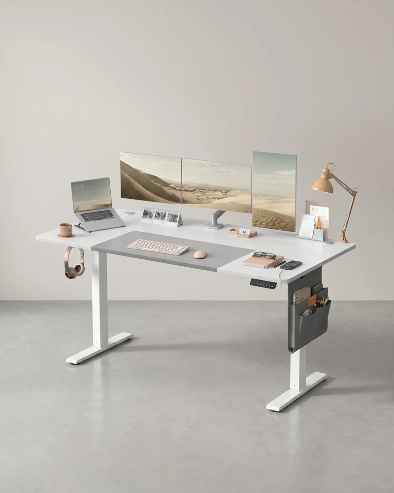 Komplettes Arbeitsplatz-Budget – Elektrischer Sitz-Steh-Schreibtisch + ergonomischer Bürostuhl – Höhenverstellbarer Schreibtisch – Heimarbeitsplatz