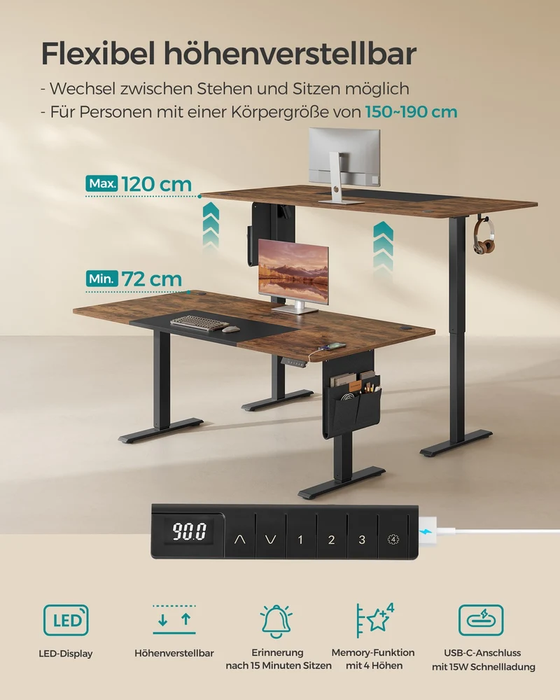 Komplettes Arbeitsplatz-Budget – Elektrischer Sitz-Steh-Schreibtisch + ergonomischer Bürostuhl – Höhenverstellbarer Schreibtisch – Heimarbeitsplatz