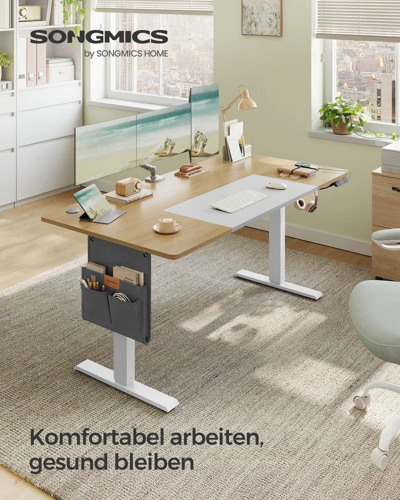 Komplettes Arbeitsplatz-Budget – Elektrischer Sitz-Steh-Schreibtisch + ergonomischer Bürostuhl – Höhenverstellbarer Schreibtisch – Heimarbeitsplatz