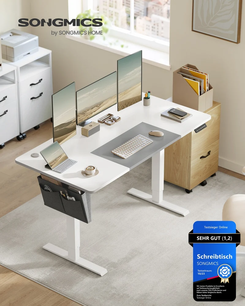 Komplettes Arbeitsplatz-Budget – Elektrischer Sitz-Steh-Schreibtisch + ergonomischer Bürostuhl – Höhenverstellbarer Schreibtisch – Heimarbeitsplatz