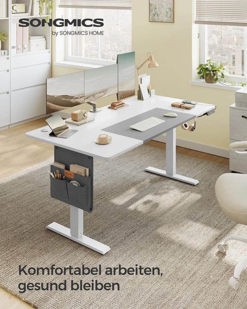 Komplettes Arbeitsplatz-Budget – Elektrischer Sitz-Steh-Schreibtisch + ergonomischer Bürostuhl – Höhenverstellbarer Schreibtisch – Heimarbeitsplatz