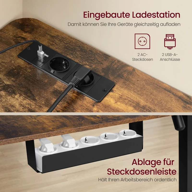 Elektrisch verstellbarer Eckschreibtisch – L-Form – mit Steckdosen und USB-Anschluss – Steh-Sitz-Schreibtisch