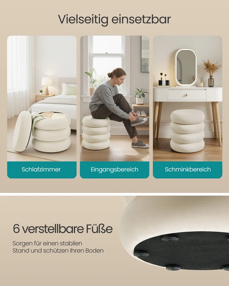 Runder Aufbewahrungshocker – Gepolstert – Multifunktional