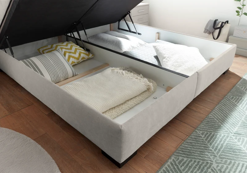 Bett Kastenbett + Stauraum + wende Matratzen + grau oder Beige auf Lager