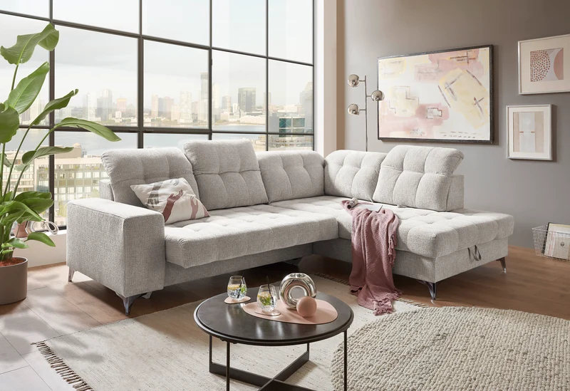 Sofa Couch + Elektrische Sitztiefe + Stauraum + Kopfteile vertsllbar