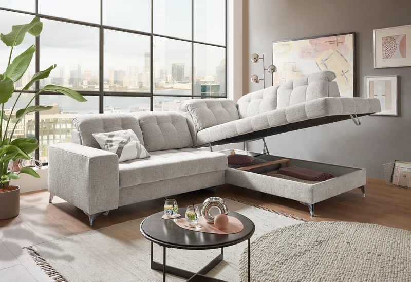 Sofa Couch + Elektrische Sitztiefe + Stauraum + Kopfteile vertsllbar
