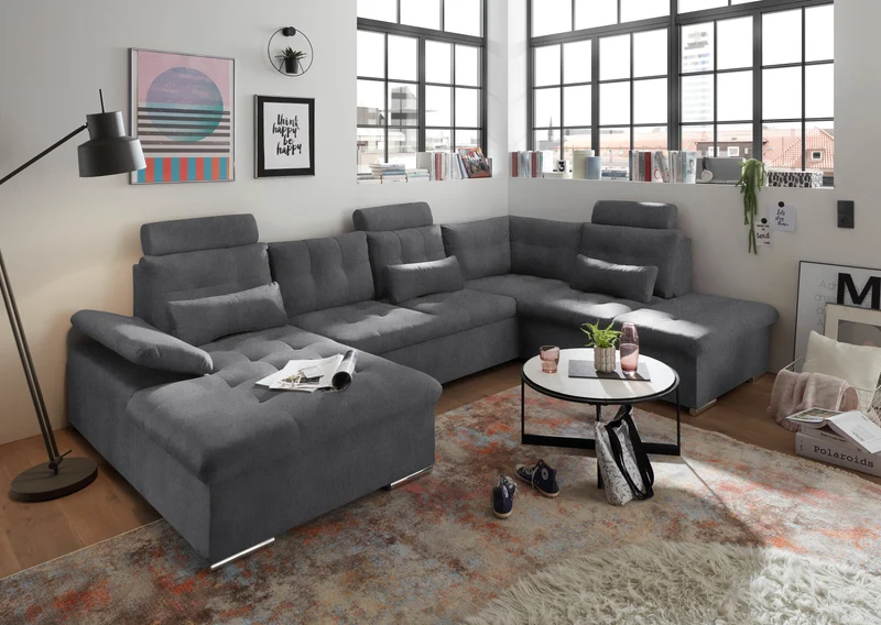 Wohnlandschaft Sofa Couch + Bettfunktion + Stauraum