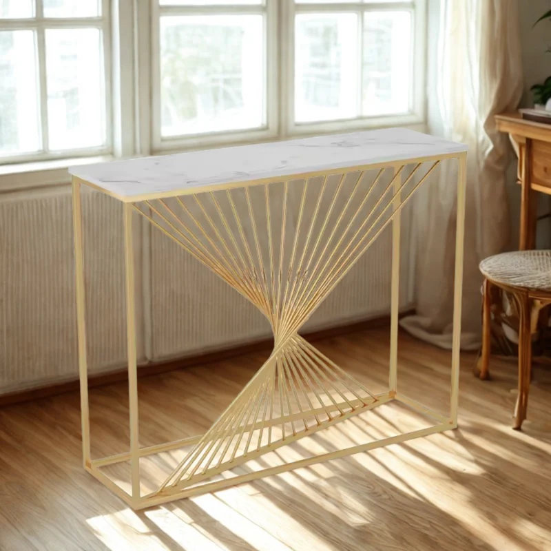 Nordischer Verandatisch aus Goldmarmor™ | Eleganter Flurtisch mit Luxusflair