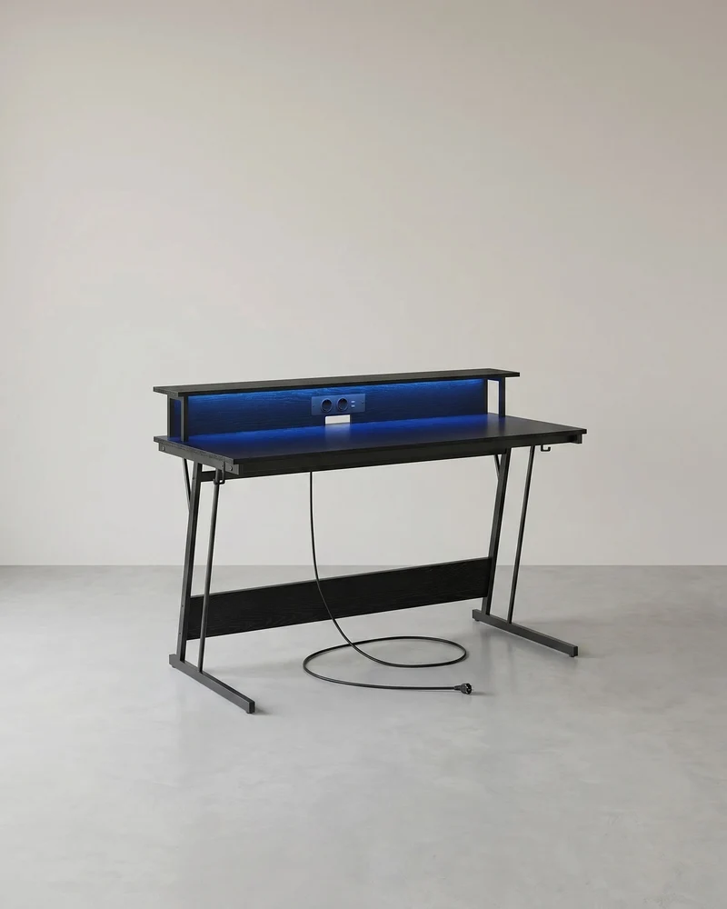 Gaming Schreibtisch mit LED - Gaming Tisch mit Steckdose und USB-Anschluss