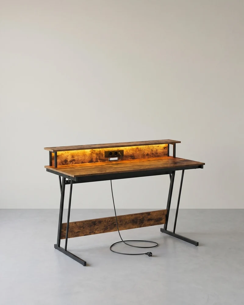 Gaming Schreibtisch mit LED - Gaming Tisch mit Steckdose und USB-Anschluss