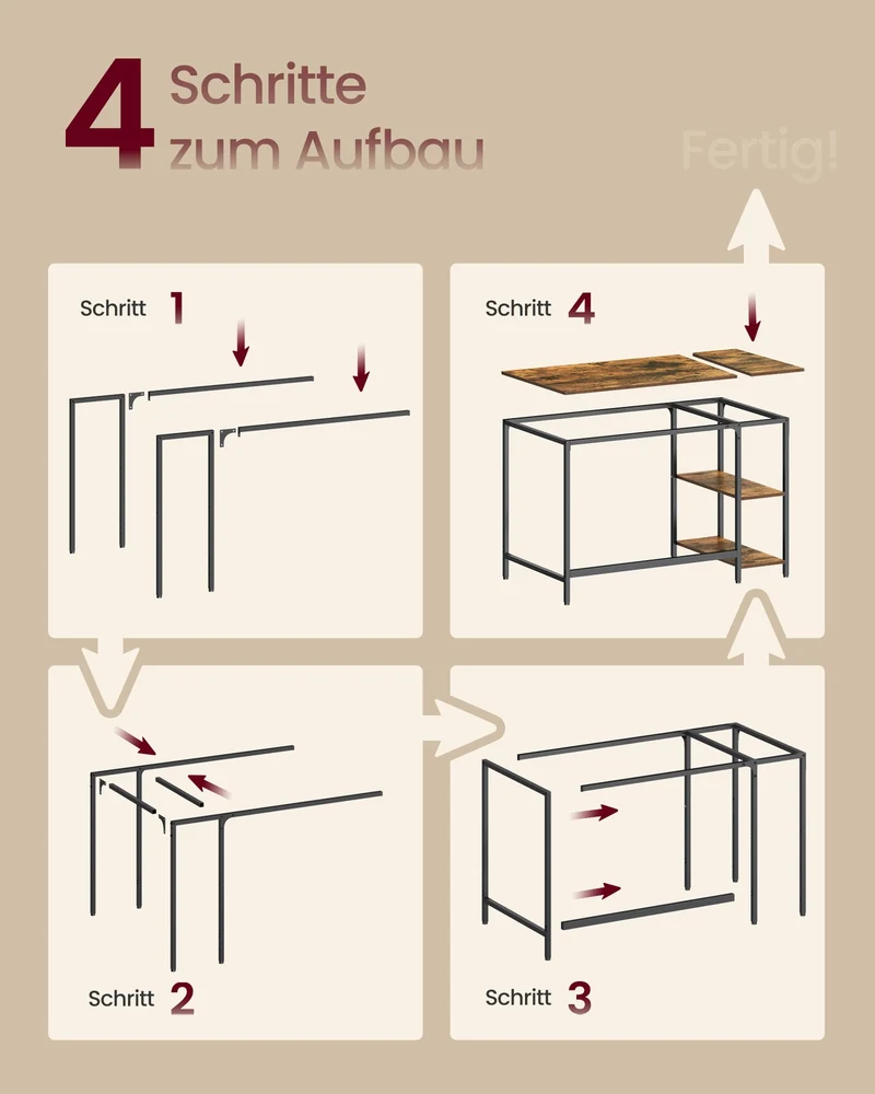 Schreibtisch - Computertisch - Schreibtisch mit 2 Ablageflächen rechts oder links - Industriedesign
