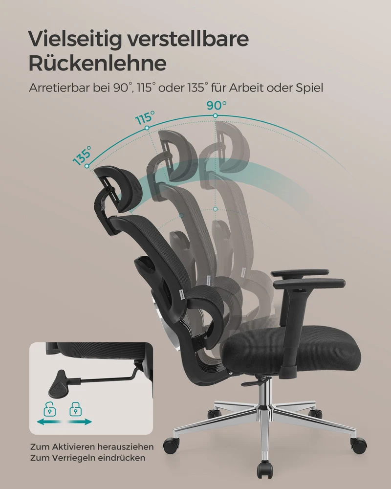 Vollständig verstellbarer Bürostuhl – ergonomischer Bürostuhl – Bürostuhl – verstellbare Rückenlehne