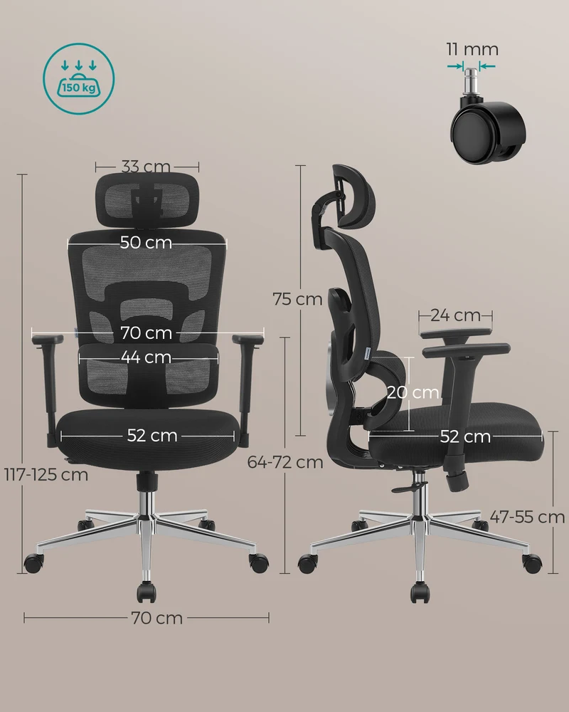 Vollständig verstellbarer Bürostuhl – ergonomischer Bürostuhl – Bürostuhl – verstellbare Rückenlehne