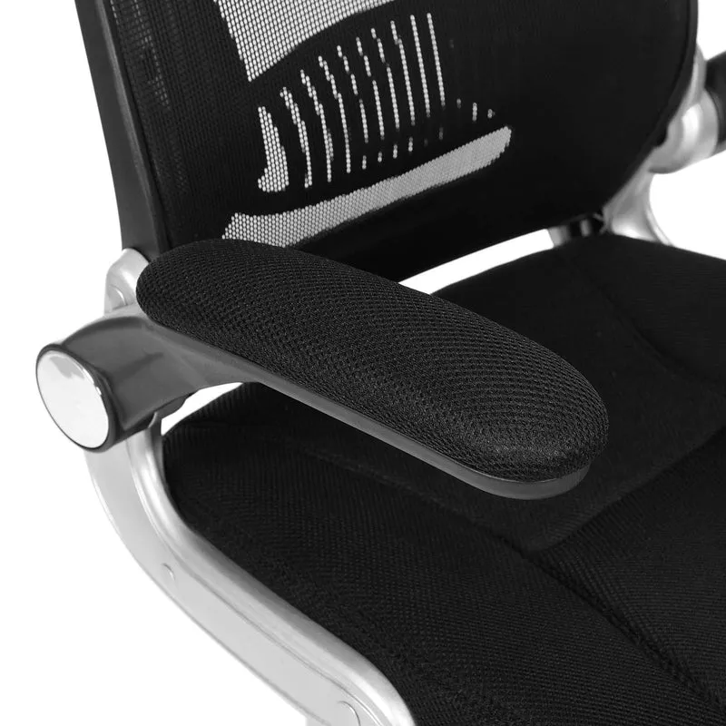 Ergonomischer Bürostuhl Schwarz – Mit Netzrückenlehne, Kopfstütze & klappbaren Armlehnen – Bis 150 kg belastbar