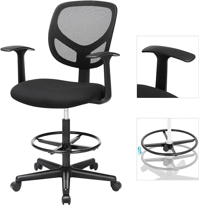 Ergonomischer Hocker - Bürostuhl - Friseurstuhl - Höhenverstellbare Fußstütze - 360° drehbar