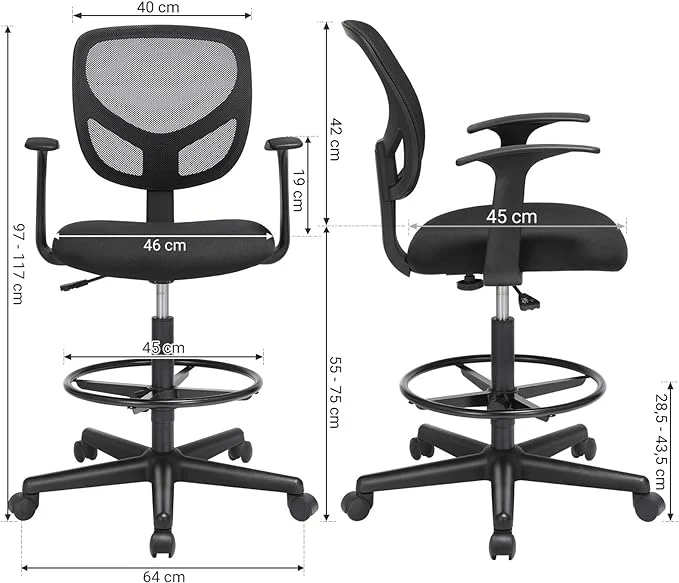 Ergonomischer Hocker - Bürostuhl - Friseurstuhl - Höhenverstellbare Fußstütze - 360° drehbar