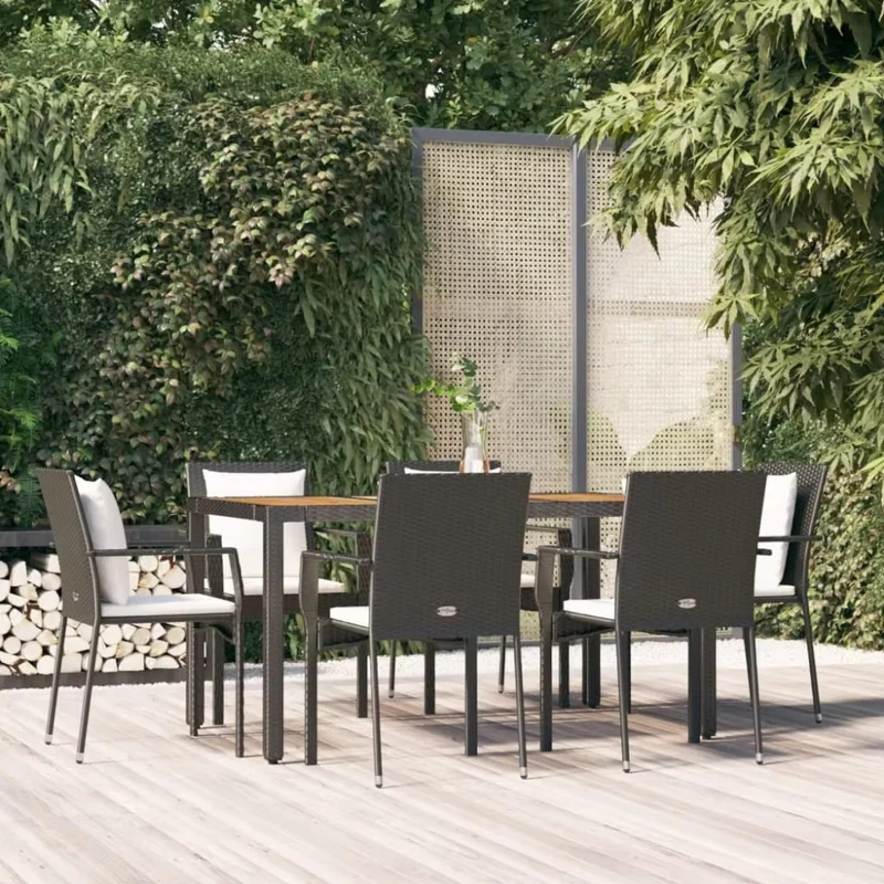 7-TLG. Schwarze Poly Rattan Garten-Essgruppe™ | Dein Rückzugsort im Freien