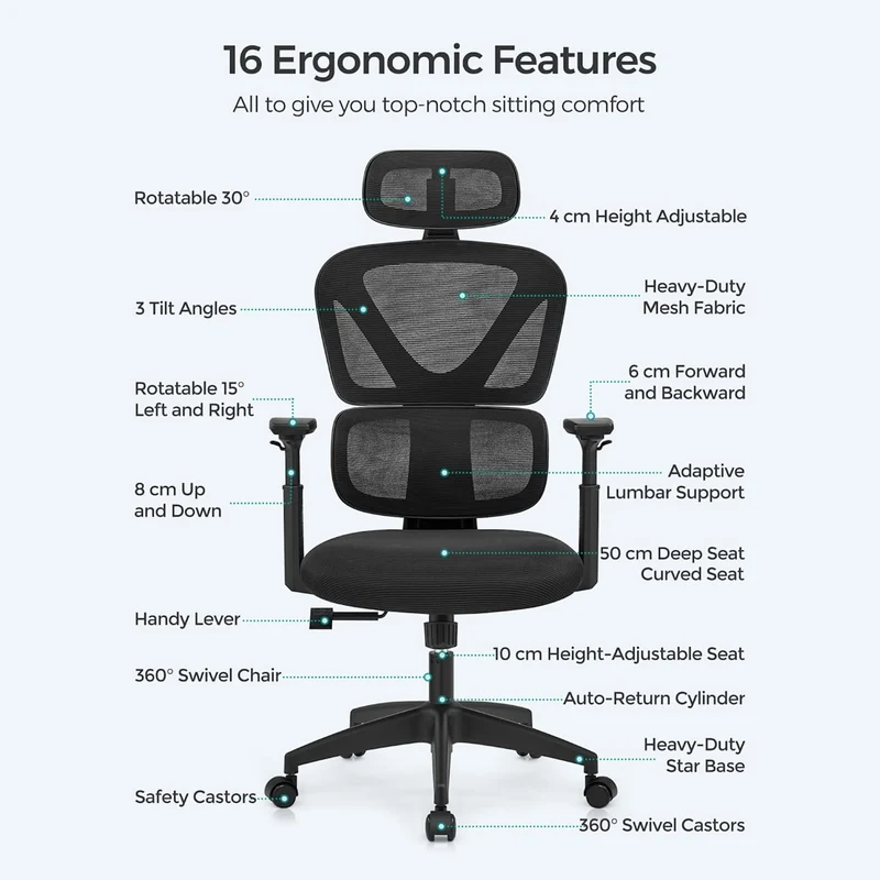 Ergonomischer Bürostuhl - Bürostuhl mit Netzrückenlehne - Atmungsaktiv