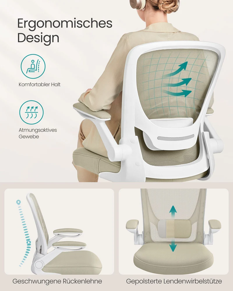 Bürostuhl mit verstellbaren Armlehnen – Ergonomisches Design – Netzrückenlehne