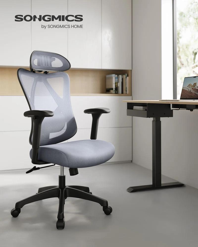 Ergonomischer Bürostuhl – Verstellbare Rücken- und Armlehne – Verstellbare Kopfstütze – 150 kg Tragkraft
