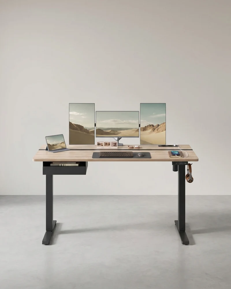Elektrischer Stehschreibtisch mit Steckdose - Memory-Funktion - mit Schublade und Haken - Home Office