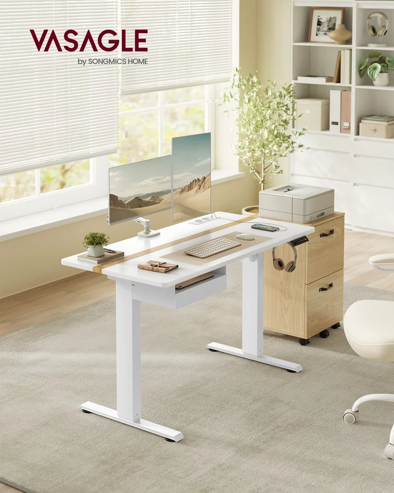 Elektrischer Stehschreibtisch mit Steckdose - Memory-Funktion - mit Schublade und Haken - Home Office