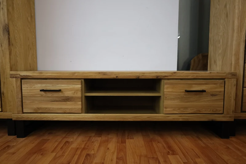 Vitrine + Soft-Close + Front Massivholz Eiche + großer Stauraum