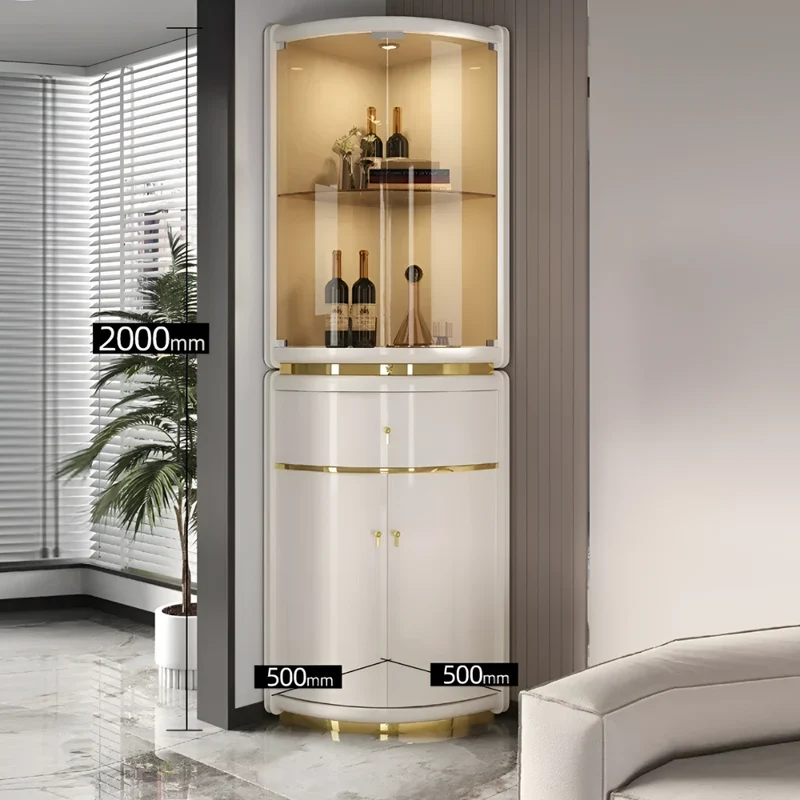 Cremefarbener Eckweinschrank für das Wohnzimmer™ | Eleganter Vitrinenschrank für Raumecken