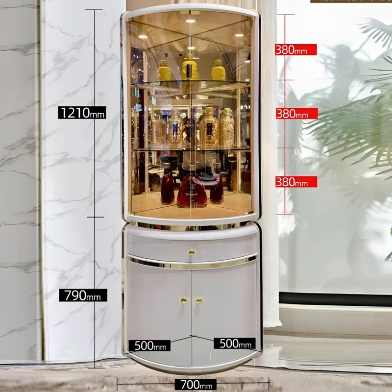 Cremefarbener Eckweinschrank für das Wohnzimmer™ | Eleganter Vitrinenschrank für Raumecken