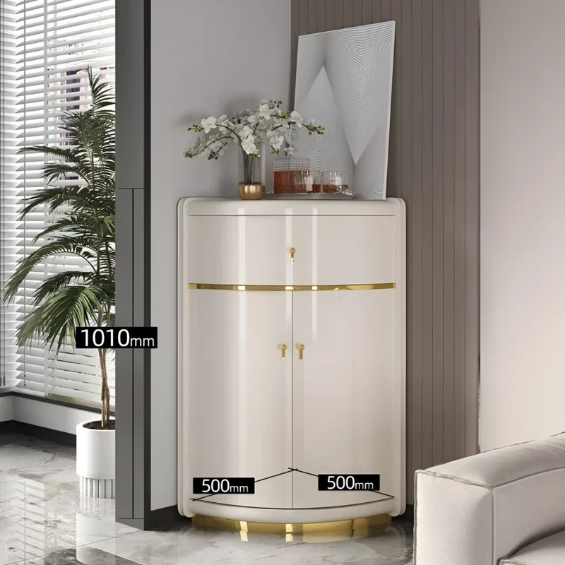 Cremefarbener Eckweinschrank für das Wohnzimmer™ | Eleganter Vitrinenschrank für Raumecken