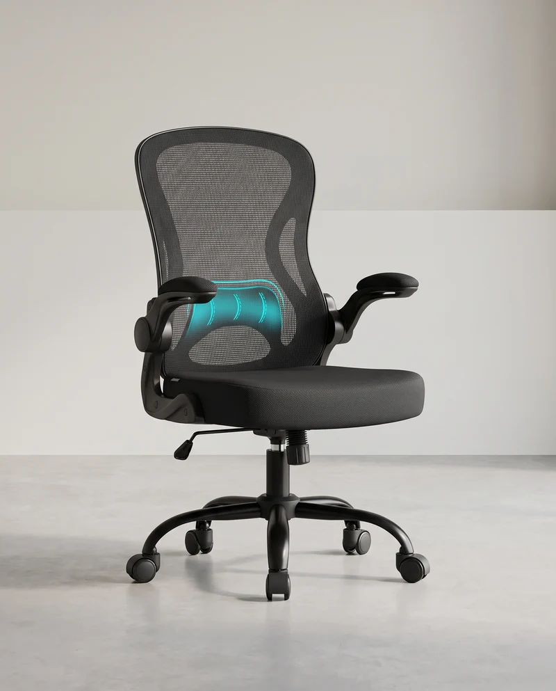 Ergonomischer Bürostuhl – Höhenverstellbar – Klappbare Armlehnen – Atmungsaktives Netzgewebe