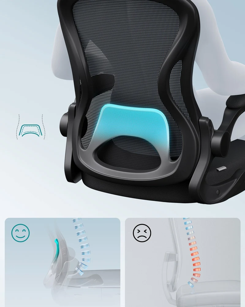 Ergonomischer Bürostuhl – Höhenverstellbar – Klappbare Armlehnen – Atmungsaktives Netzgewebe